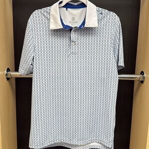 Scales Polo Shirt Mens Small Blue White Geometrict Short Sleeve Performance Golf